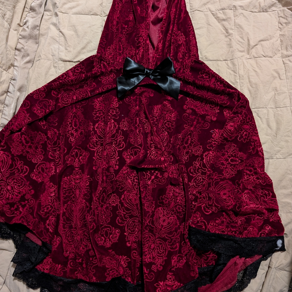 Elegant Red Hooded Cape with Black Bow